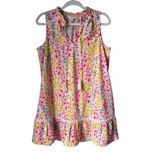 Crown & Ivy Flounce Dress Sleeveless Floral Print Ruffle Hem Lace Petite Medium